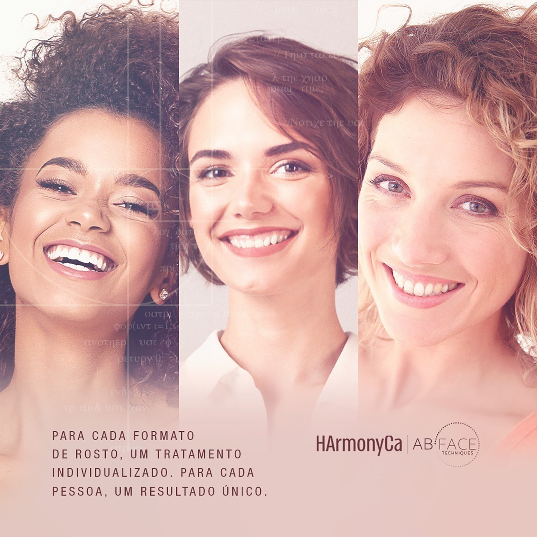 Três mulheres com formatos diferentes de rostos